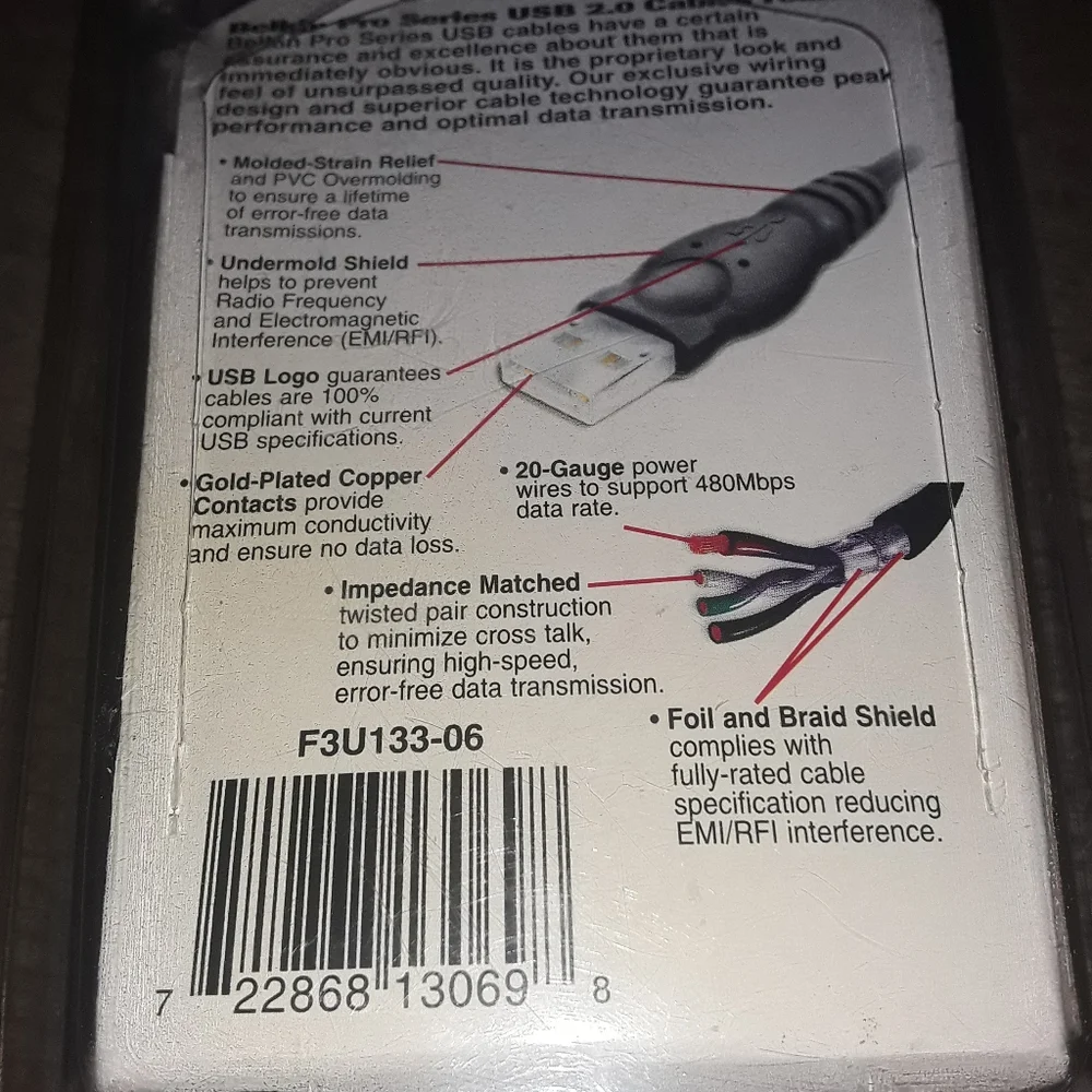 Belkin USB2 Hi-Speed Cable 40 Times Faster New